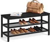 Goliving Schoenenrek – Schoenenbank – Halbank – Industrieel – 30 x 80 x 45 cm – Metaal – Zwart Hout