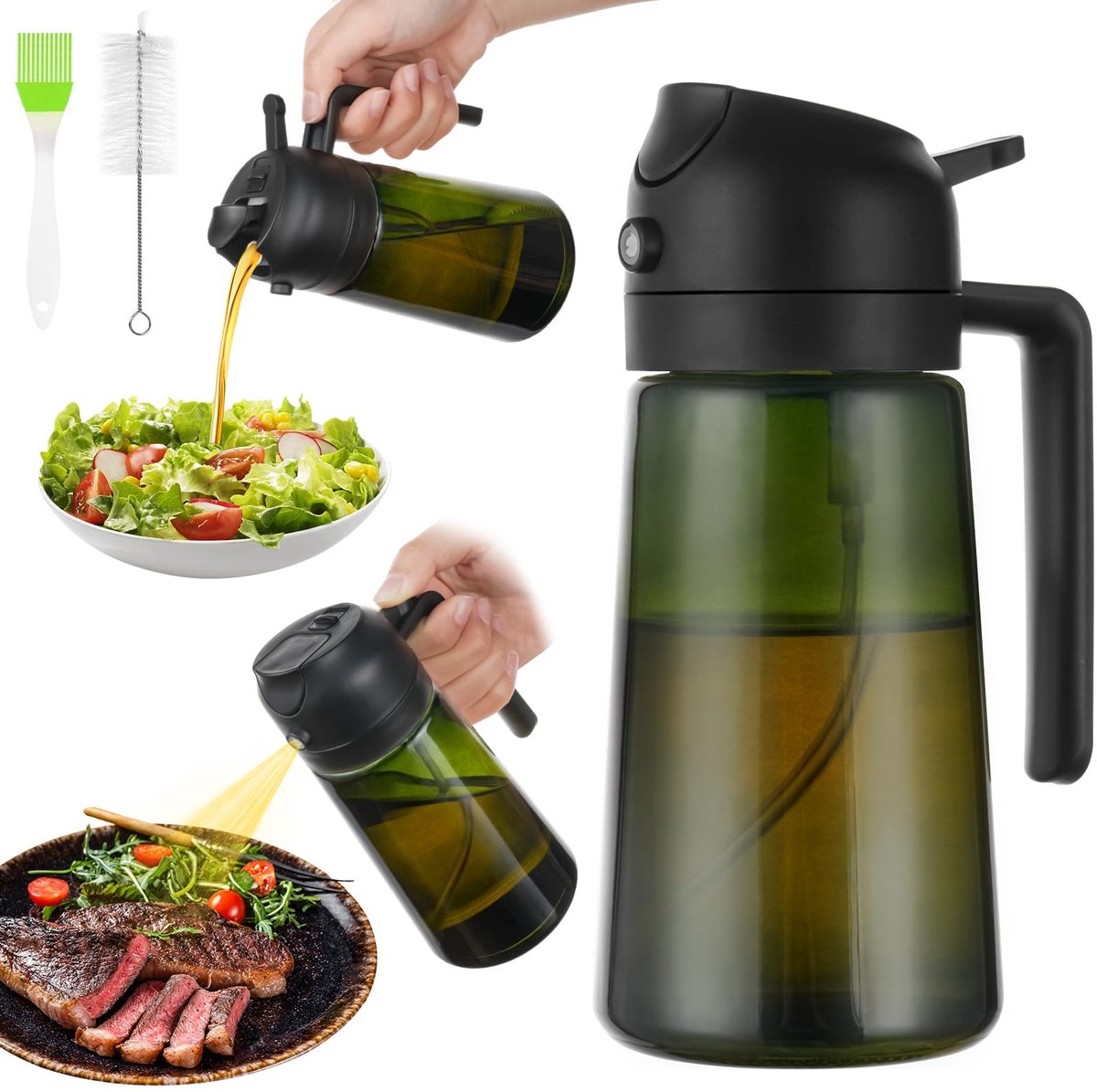 Ibenzoa® Innovatieve 470 ml Oliespuitfles met 2-in-1 Dispenser en Sproeier voor Perfecte Oliecontrole