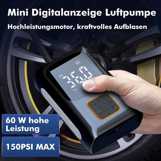 Fietspomp - fietspomp elektrisch - fietspompen - Elektrische luchtpomp - Elektrische fietsluchtpomp - Kleine compressor voor fietsen - met led-lampje - 150 PSI - voor fietsen, auto's, motoren en zwembaden — afbeelding 4