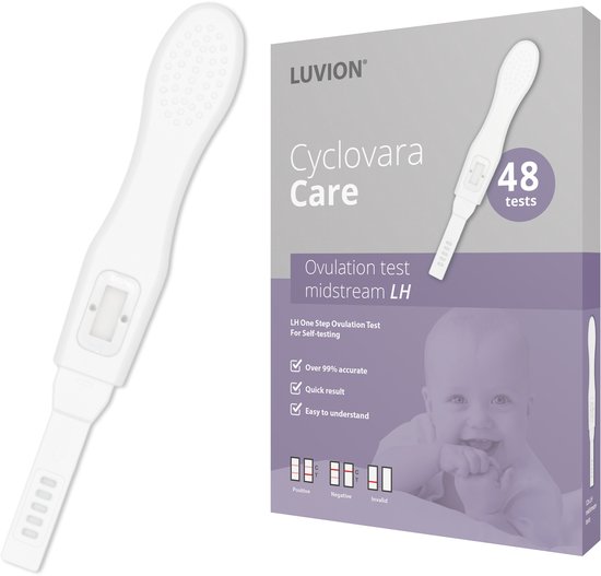 Luvion Cyclovara Care ovulatietest: witte midstream test met 48 stuks in XL verpakking.