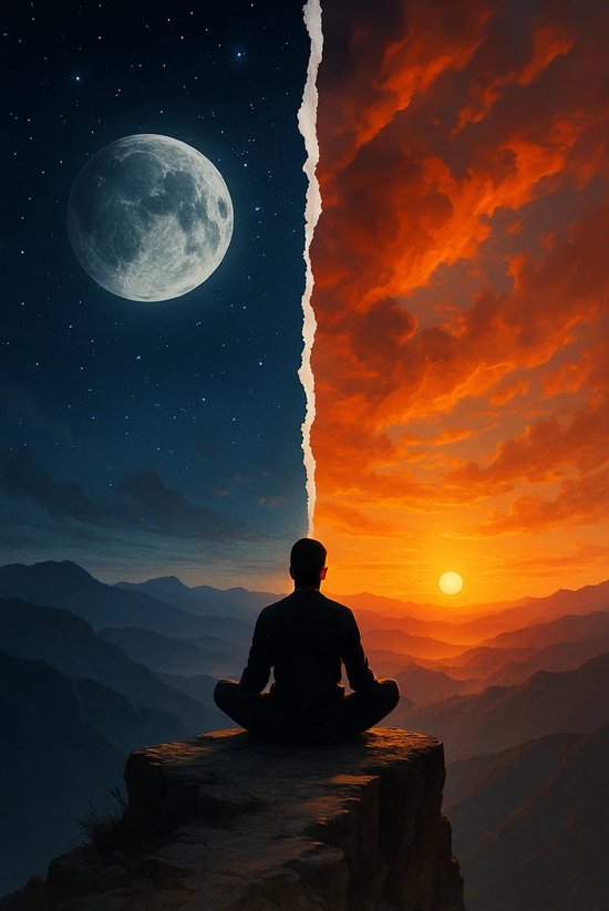 Affiche Méditation - Posters Nature - Lune - Soleil - Zen - Décoration murale Chambre - Papier 180 grammes - XS6460AZ - Format 30 x 40 cm