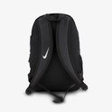 Achterkant van zwarte Nike rugzak met gewatteerde banden en een Nike logo.