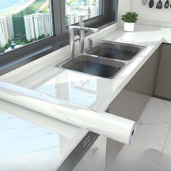 1 Rollen Zelfklevend Behang - Muurdecoratie - Waterbestendig en Hittebestendig - PVC Interieurdecoratie - 40 cm x 10 m - Jazz wit