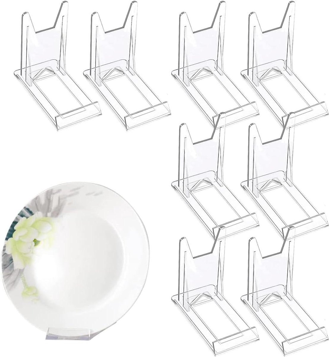 ByShane - Plate Stand 8 Stuks - Acryl Standaard Verstelbaar - Foto Display Tafelkaarten - 11.2 x 10.2 x 6 cm