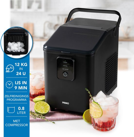 PRIMO PR409IB IJsblokjesmachine - IJsblokjesmaker met IJsschep - 1L - 12kg/24u - 9 min. - Mat zwart van Merkloos — afbeelding 4