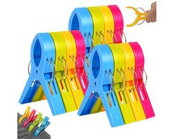 12x Strandlaken Knijpers - Wasknijpers - Badlaken - Strandlaken klemmen - Plastic Knijpers - Grote Handdoek Klemmen - Handdoek Knijpers - Grote knijpers - Badlaken Clips - Gekleurde - Wasrek Knijpers - Strandlaken Klemmen voor Strandbed - Plastic