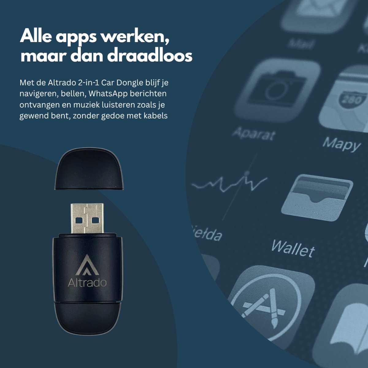 Altrado 2-in-1 Carplay Dongle Draadloos Apple CarPlay Android Auto USB-A USB-C 5GHz WiFi Zwart - Afbeelding 5