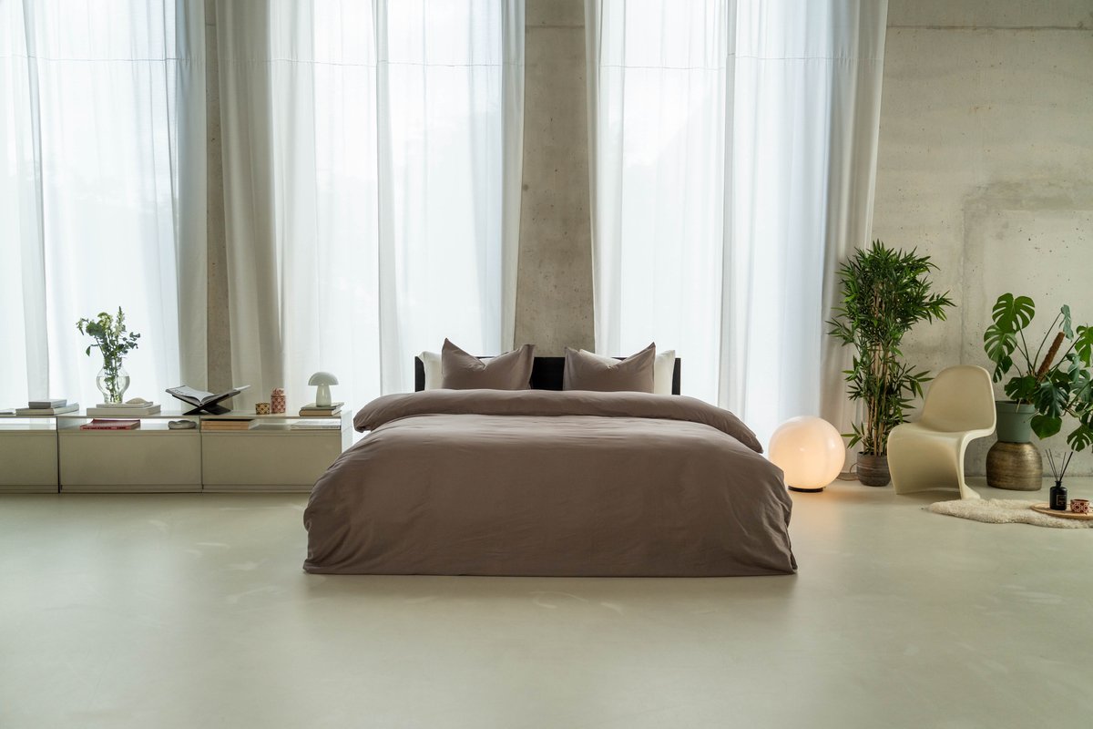 kayori Saya Dekbedovertrek Katoensatijn - 240x200-220 cm +2 slopen - Lits-jumeaux - Biologisch Katoen - Taupe