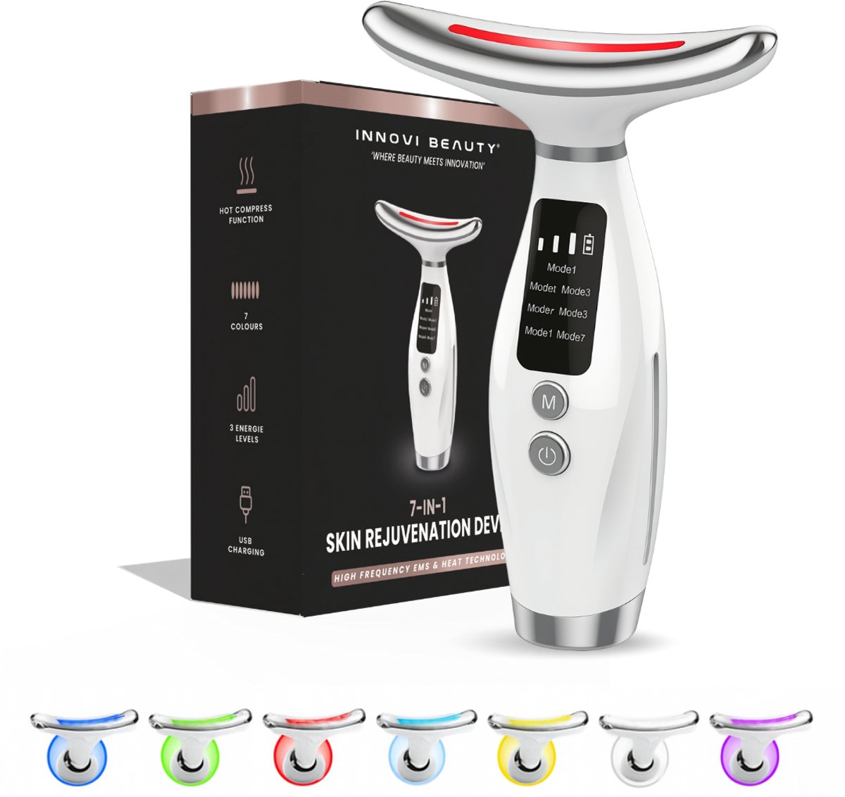 InnoviBeauty® - huidverjongingsapparaat - 7 in 1 LED light therapy - facelift apparaat - gezichtsmassage apparaat - kaaklijn trainer - Anti Aging Huidverjonging - Incl. Ebook - Sinterklaas Cadeautjes - Black Friday Deals 2025