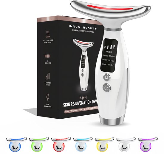 InnoviBeauty® - huidverjongingsapparaat - 7 in 1 LED light therapy - facelift apparaat - gezichtsmassage apparaat - kaaklijn trainer - Anti Aging Huidverjonging - Incl. Ebook - Sinterklaas Cadeautjes - Black Friday Deals 2025