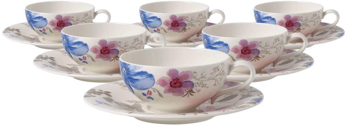 Teetassen mit Untertassen Mariefleur Gris Basic 150 ml Set van 6