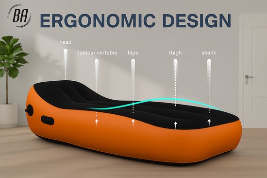 Best Active Automatisch Opblaasbare Bank - Draagbaar Camping Ligbed met Elektrische Pomp - 150KG Draagkracht - 172x86x42 cm - Comfortabel Outdoor Relaxbed - Luchtbed met ingebouwde Pomp - Oranje/Zwart van Merkloos — afbeelding 3