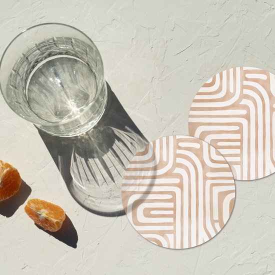 Sous-verres de verre ronds - Tons naturels - Motif labyrinthe - 10 x 10 cm - Lot de 6