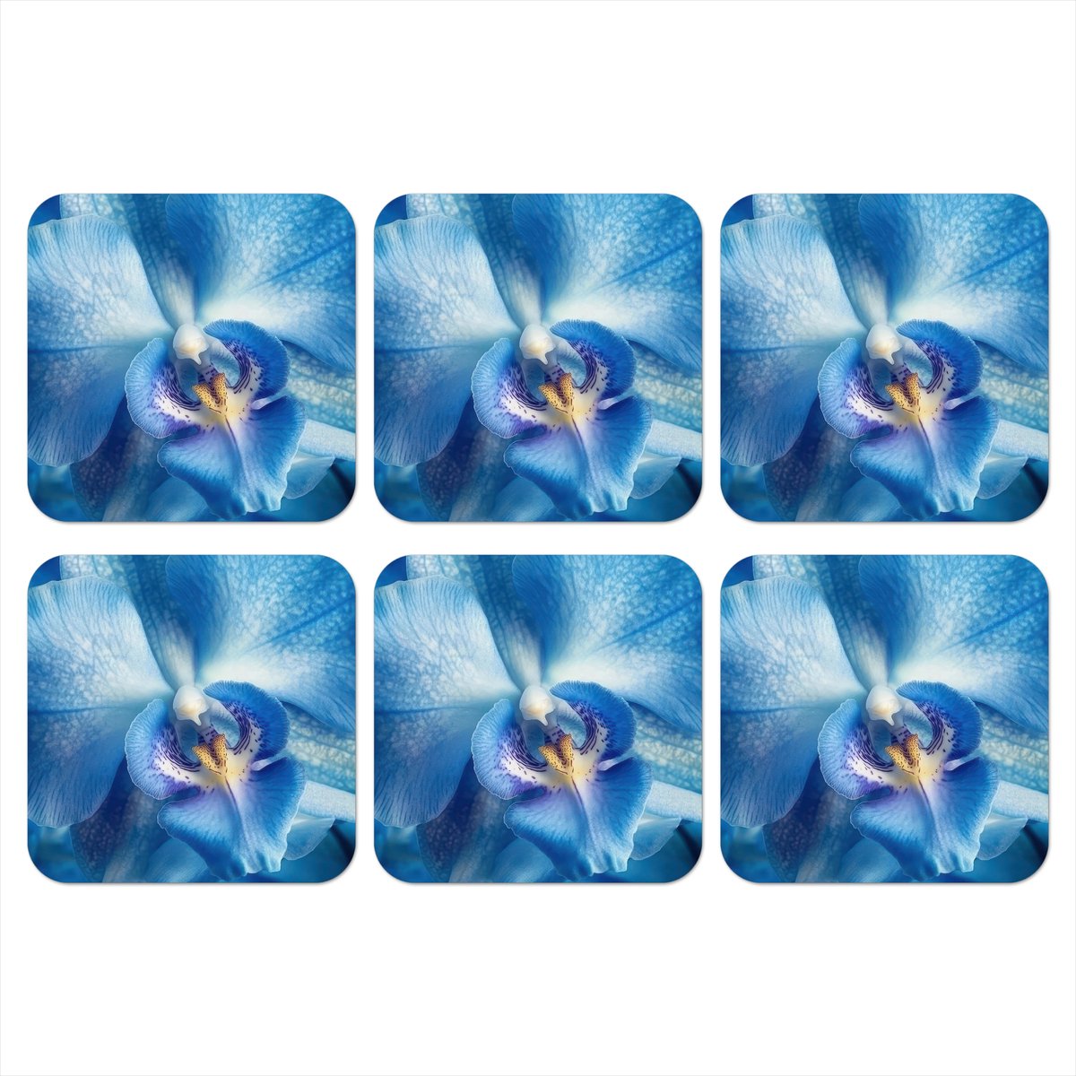 Onderzetters voor glazen - Blauw - Orchidee - Elegeant - 10x10 cm - Glasonderzetters - 6 stuks