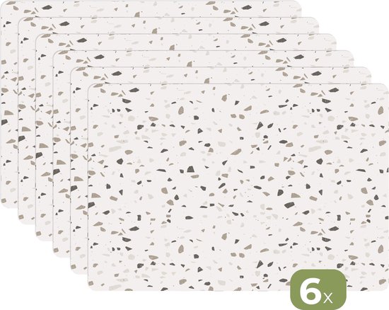 Napperons - 6 pièces - 45x30 cm - Set de table en plastique - Terrazzo - Motif - Crème - Dessous de Assiettes - Décoration de table - Accessoires de décoration de table de Cuisine - Dessous de Vinyl - Décoration de table