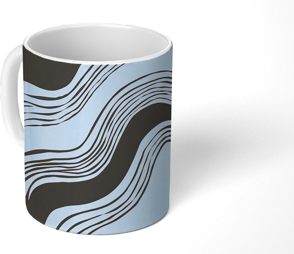 Mok - Koffiemok - Golven - Zwart - Zandkleur - Mokken - 350 ML - Beker - Koffiemokken - Theemok