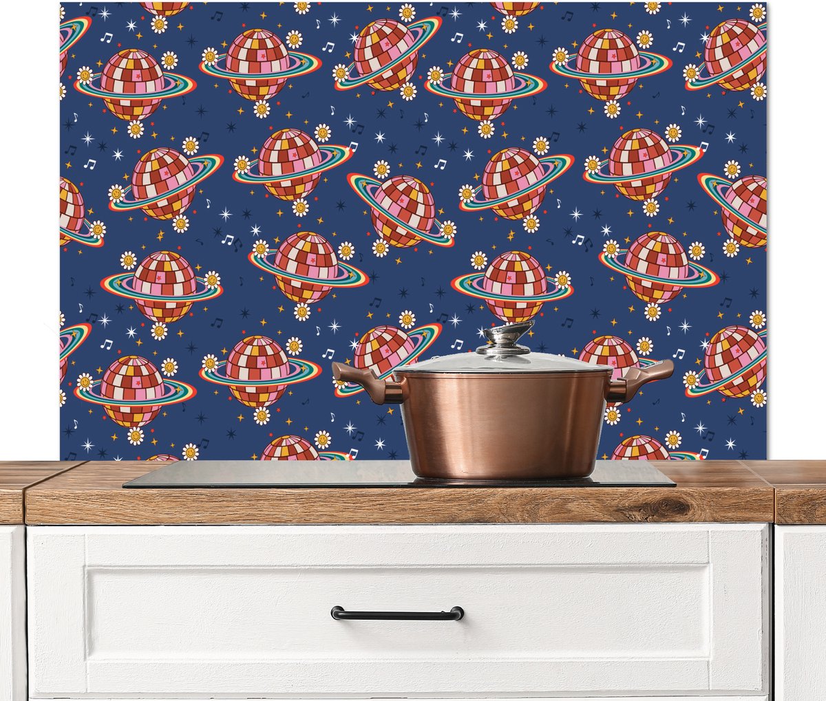 Spatscherm keuken 100x65 cm - Kookplaat achterwand Retro - Disco - Discobal - Regenboog - Multi - Muurbeschermer - Spatwand fornuis - Hoogwaardig aluminium