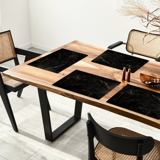 Napperons - 6 pièces - 45x30 cm - Set de table en plastique - Marbre Zwart - Veines dorées - Classique - Dessous de Assiettes - Décoration de table - Accessoires de décoration de table de Cuisine - Dessous de verre en Vinyl - Décoration de table