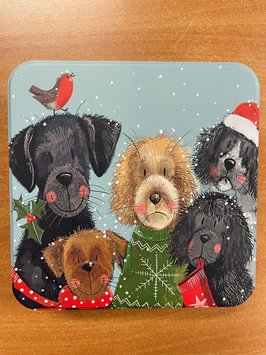 Alex Clark Large square Tin Festive Dogs ~ Vierkant opbergblikje honden winter kerst