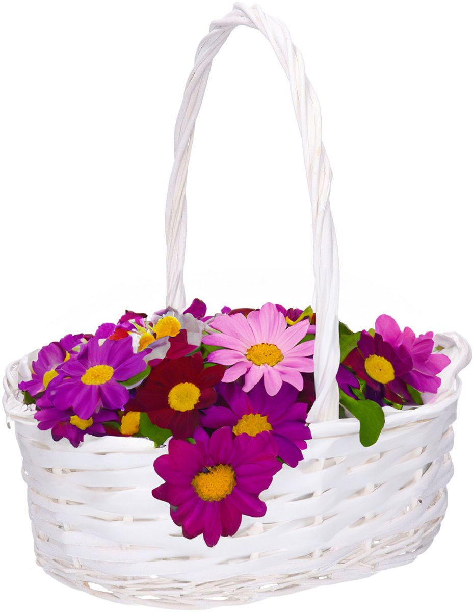 CM Cadeaumand met hengsel - wit - riet - 35 x 27 x 13 cm - geschenkmand - rieten mand