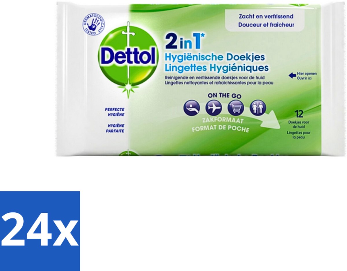 Dettol - Reinigingsdoekjes - 2-in-1 Reiniging & Desinfectie - On the Go - 12 Doekjes - Voordeelverpakking - 24 stuks