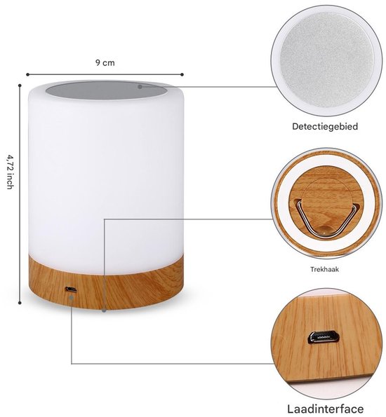 Dussdote Nachtlampje - Draagbaar nachtlampje - LED-bedlamp - Sfeervolle tafellamp - Geschikt voor slaapkamer, woonkamer - USB-oplaadbaar - Met kleurveranderende RVB-sensor van Merkloos — afbeelding 4