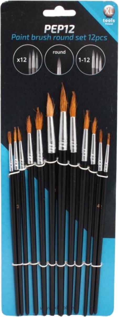 XL Tools Platte Penseelset 12 Delig - Verfkwasten - Schilderpenseel - Hobby Schilderen - 12 Delig