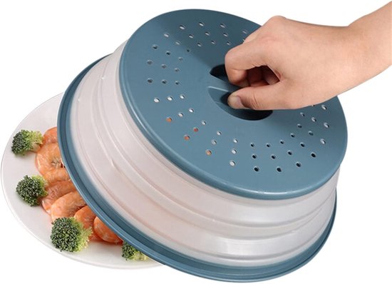 Colonel Cook - Opvouwbare Magnetron Deksel -✮LEVENSLANGE GARANTIE✮|26 CM Diam| Inklapbaar Siliconen Deksel & Stoomafvoer voor Magnetronborden, kommen, Zeef voor het Wassen van Groenten, Fruit, Zwart