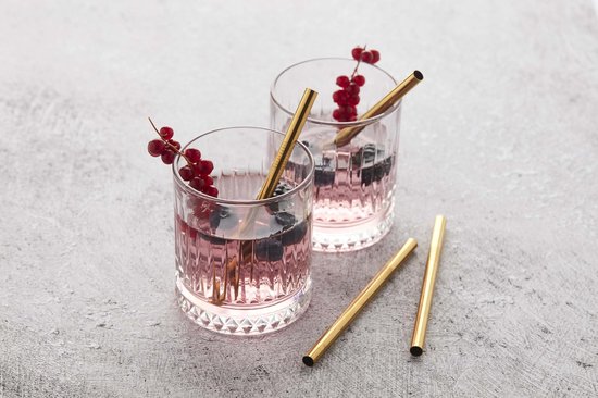 Point-Virgule - Pailles à Cocktail - Set de 4 - Acier Inoxydable - Goud - 14cm