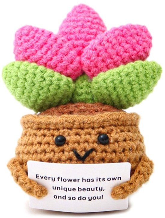 Positive Flower - Positieve Vriendjes - Unique Beauty - 11cm - Cadeau Artikel - Gehaakt Poppetje