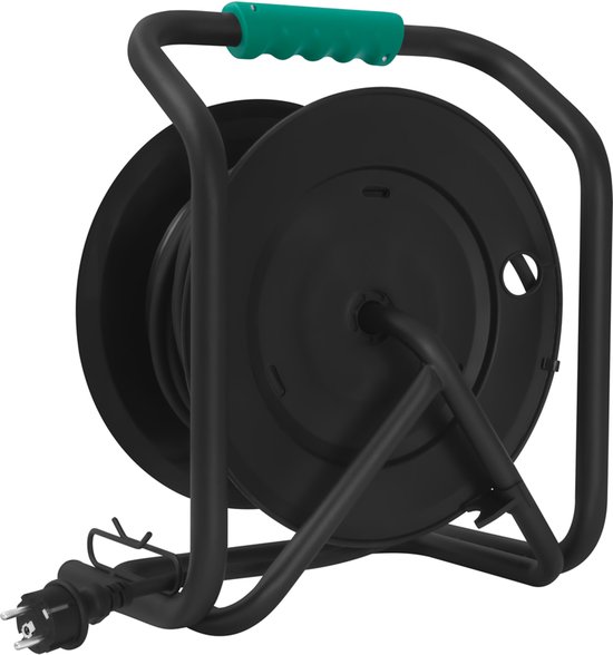 VONROC PRO Kabelhaspel 25m – IP44 – Neopreenkabel H07RN-F 3x1,5 mm² – 4 geaarde Schuko stopcontacten – 3000W (uitgerold)/1100W (opgerold) – Vaste kern – Thermische beveiliging