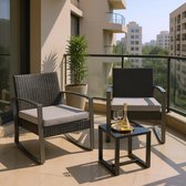 Bealife WR210 Garden Tuinset - 3 Delige Stoel Loungesets - Rieten Patio Set 2 Persoons met Salontafel - Bistroset van Rotan Patio Stoelen voor Balkon, Veranda, Tuin, Zwembadzijde -68x58x73cm -Grijs
