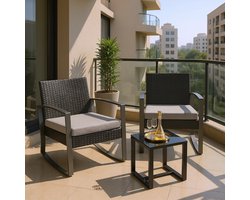 Bealife WR210 Garden Tuinset - 3 Delige Stoel Loungesets - Rieten Patio Set 2 Persoons met Salontafel - Bistroset van Rotan Patio Stoelen voor Balkon, Veranda, Tuin, Zwembadzijde -68x58x73cm -Grijs