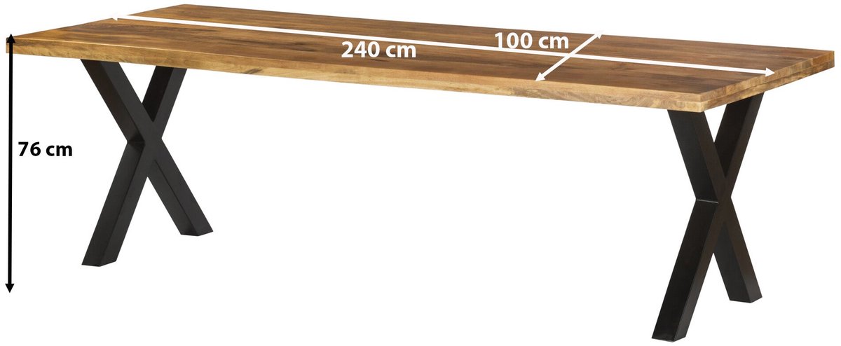 Lizzely Garden & Living Eettafel Zeno rechthoekig 240cm bruin duurzaam mangohout langwerpig eetkamertafel hout