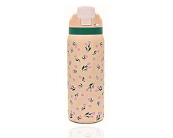 LYKKE® Freesip Thermos Beker 3 Laagse geïsoleerde RVS waterfles met rietje voor sport, reizen en school BPA-vrije Lek-vrije sportwaterfles, 34 oz, 1L, CLICK and LOCK Systeem -Salmon Apricot
