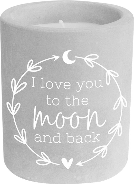 Créations d'ici - Bougie Vers la lune et retour sur planche de bois avec coeur - 6,5x6,5x8 cm - Ciment