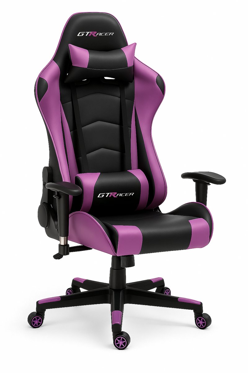 GTRacer Pro - Game Stoel - Gaming Stoel - Ergonomische Bureaustoel - Gamestoel - Verstelbaar - Gaming Chair - Zwart / Paars