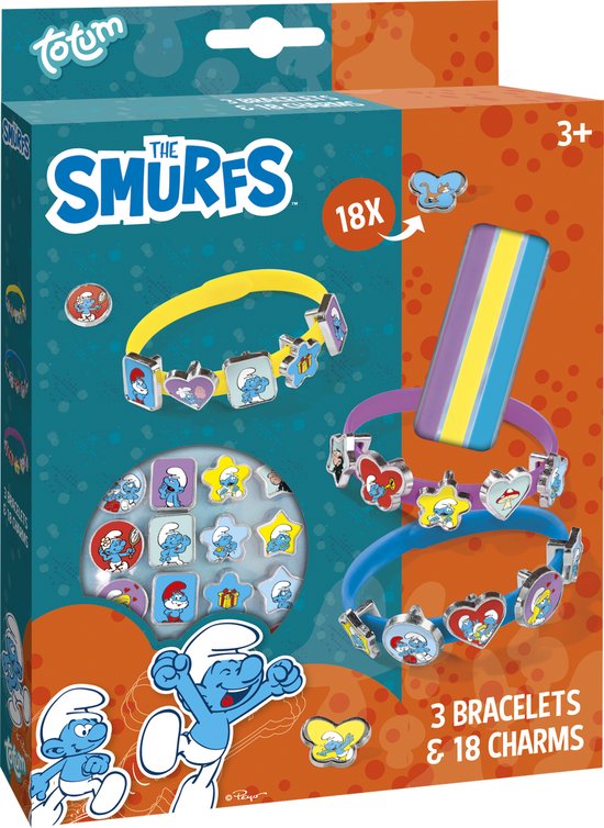 De Smurfen - Totum 3 armbandjes met 18 schuifbedels - speelgoed knutselen meisjes en jongens vanaf 3 jaar