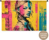 Wandkleed 150x100 cm - Wanddoek Vrouw - Verfstrepen - Gekleurd - Wandtapijt - Wandkleden