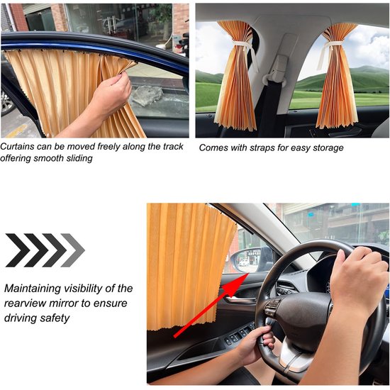 Zonnescherm Auto Zijruit - 2 Stuks - 80cm x 45cm - UV Protectie - Zonnescherm Auto Baby & Kind - Zonwering Auto - Zonwering Raam - Auto Zonnescherm - Zonwering Zijruiten - Bescherming Tegen de Zon en Houdt Koel - Auto Accessoires - Zwart van Merkloos — afbeelding 3