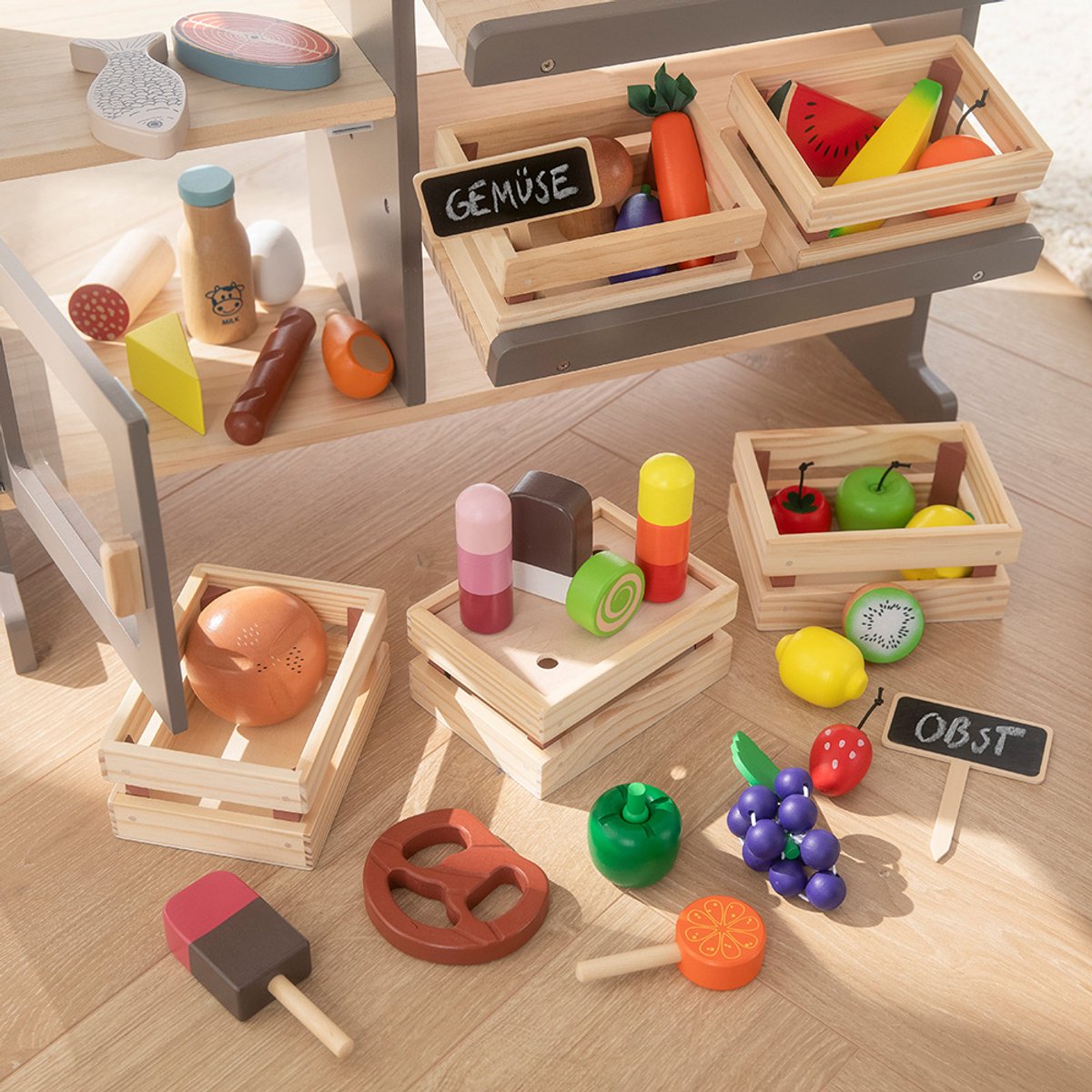 howa Speelgoed Winkeltje van Natuurlijk Hout, Beige inclusief 40 Winkel Accessoires 47559 — afbeelding 3