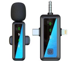 3-in-1 Draadloze Dasspeldmicrofoon - Lavalier met 3.5mm Jack AUX + USB-C + 8-Pin - geschikt voor iPhone, Android en Camera - Noise Cancelling - zwart