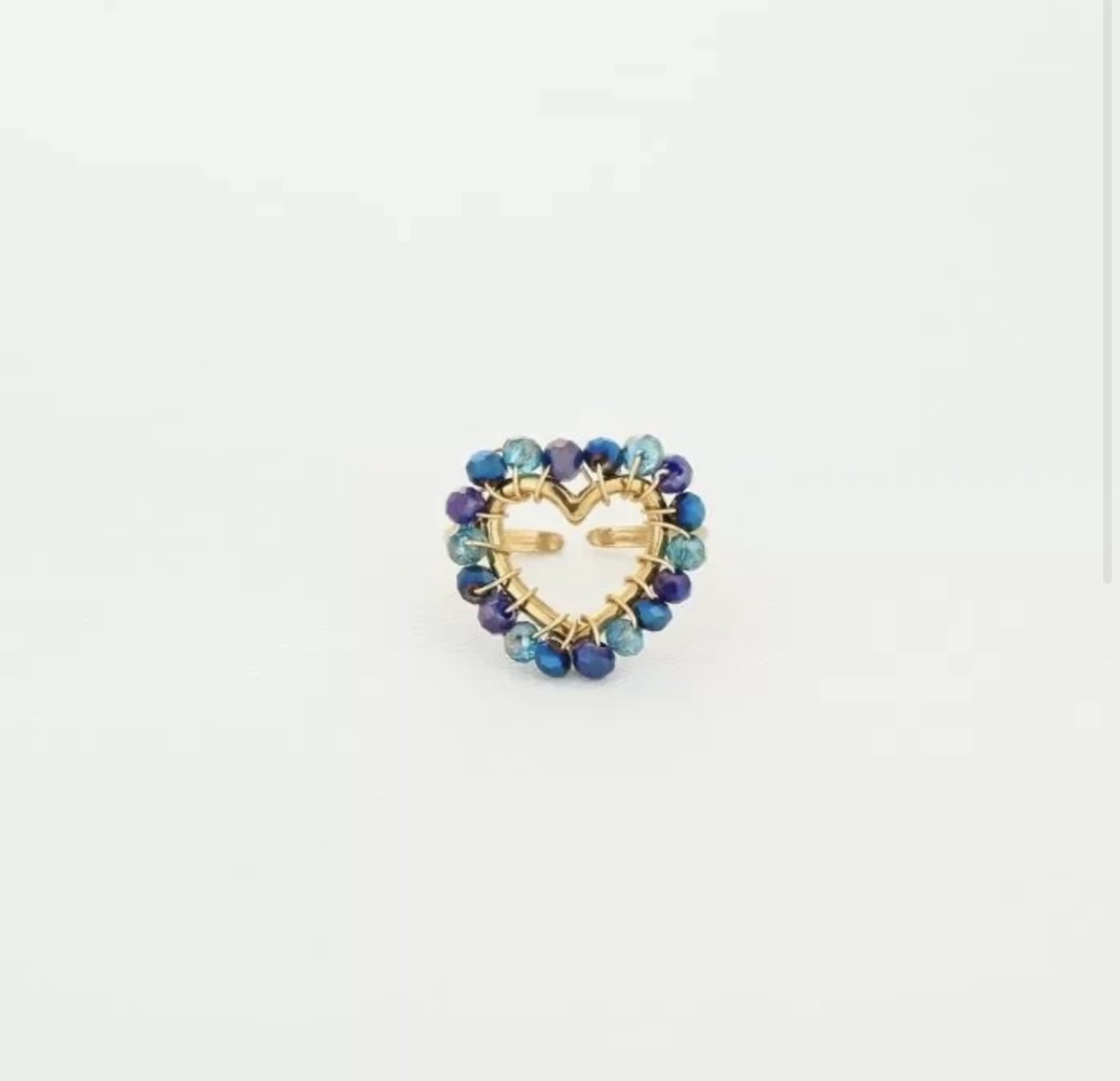 Michelle Bijou, ring, goud, kralen, blue, hart, stainless steel