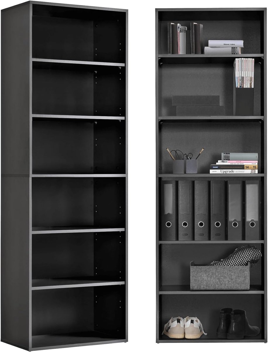 mokebo Boekenplank 'Der Bücherwurm' (180x60x34 cm) in antraciet gemaakt van Hout, Boekenkast, Kantoorplank