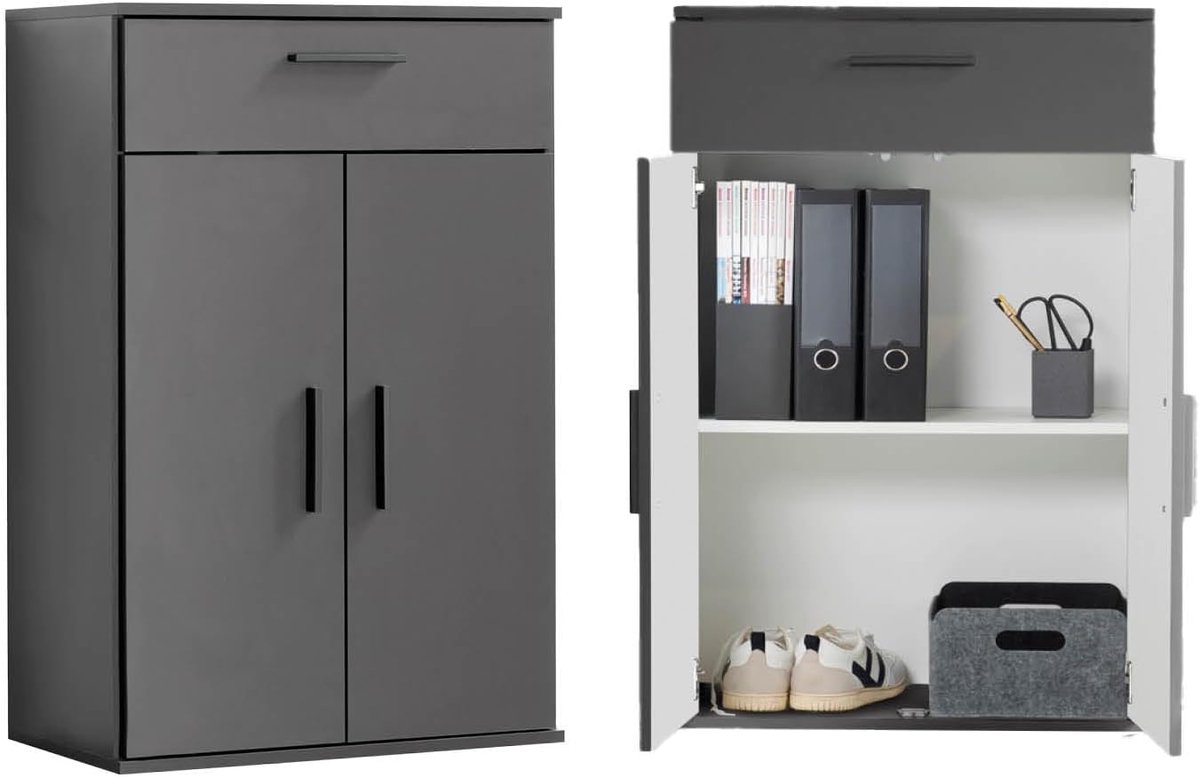 mokebo Opbergkasten Bureaukast 'Der Praktische' (60 x 90 cm) multifunctionele Archiefkast met een lade in wit hout