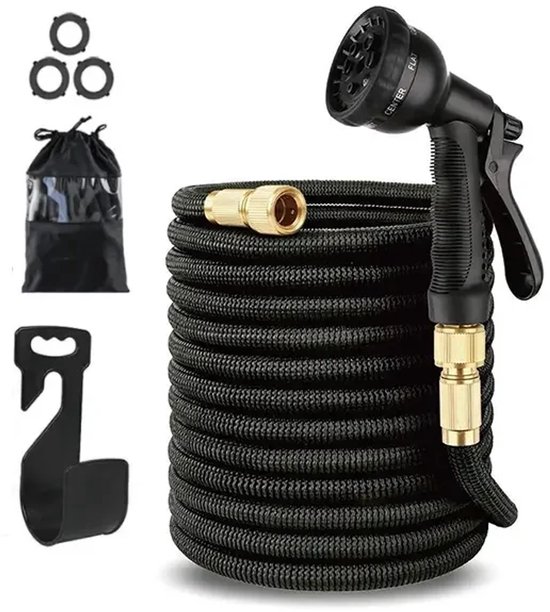 Slimhose Tuinslang - 30 meter lang - anti-knik & anti-knoop - compact en flexibel - krimpt automatisch - Multifunctionele spuitkop met 10 standen - RVS aansluiting - duurzame flexibele tuinslang - tuinsproeier
