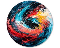 Dynamische abstracte kleurenexplosie - Dynamiek rond schilderij - Wandobject rond swirl - Abstract expressionisme - Schilderij forex - Interieuraccessoires woonkamer - Muurcirkel forex 40x40 cm