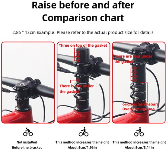 Toptrek Stuurverhoging voor Fiets, Stuurpen 28,6 mm, Gezondheid, Aluminium voor MTB, Racefiets, Stadsfietsen (Zwart