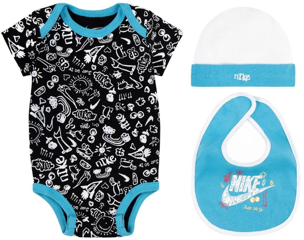 Nike Jongens Babysuit Giftpack 3-Pcs Set / Maanden Blauw