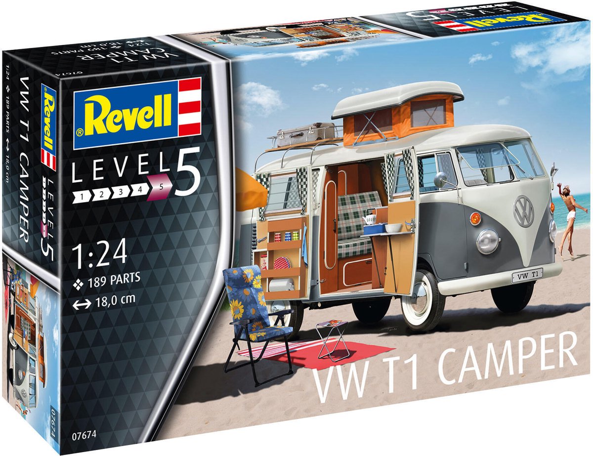 Revell Modelbouwpakket Auto - 07674 VW Volkswagen T1 Camper Plastic - Volwassenen - 189 onderdelen - 1:24 — afbeelding 5